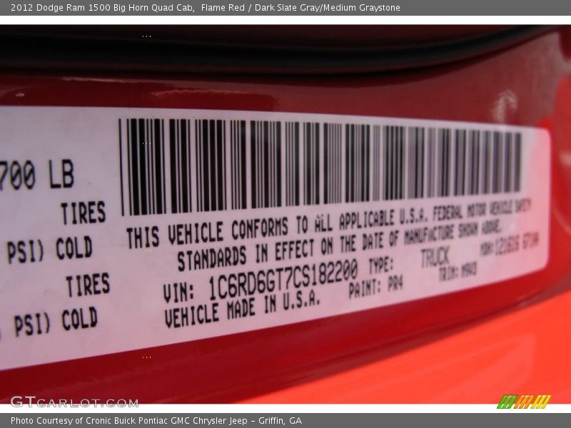 Flame Red / Dark Slate Gray/Medium Graystone 2012 Dodge Ram 1500 Big Horn Quad Cab