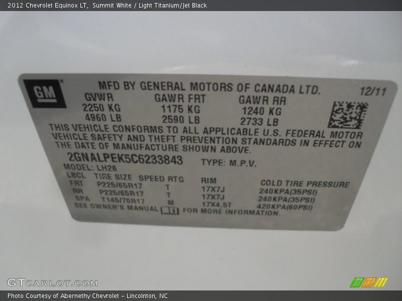 Summit White / Light Titanium/Jet Black 2012 Chevrolet Equinox LT