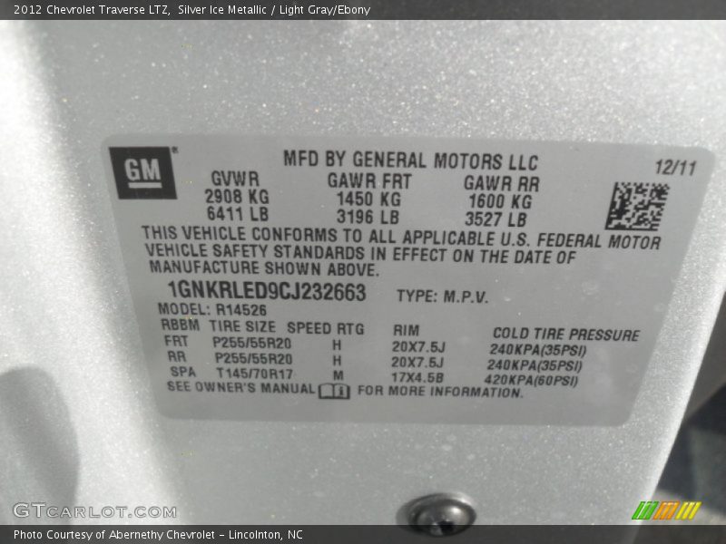 Silver Ice Metallic / Light Gray/Ebony 2012 Chevrolet Traverse LTZ