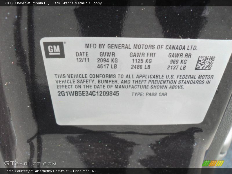 Black Granite Metallic / Ebony 2012 Chevrolet Impala LT