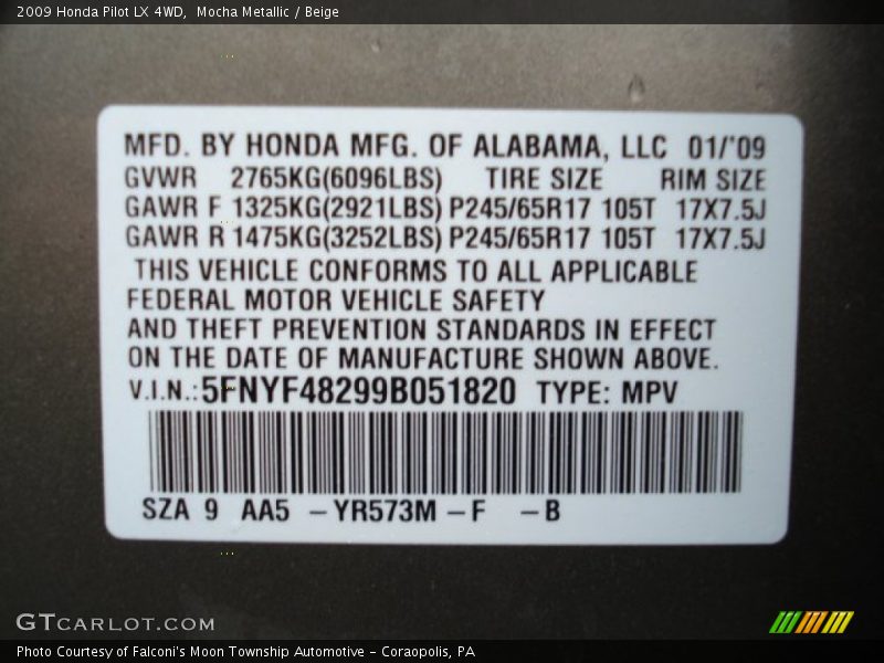 Mocha Metallic / Beige 2009 Honda Pilot LX 4WD