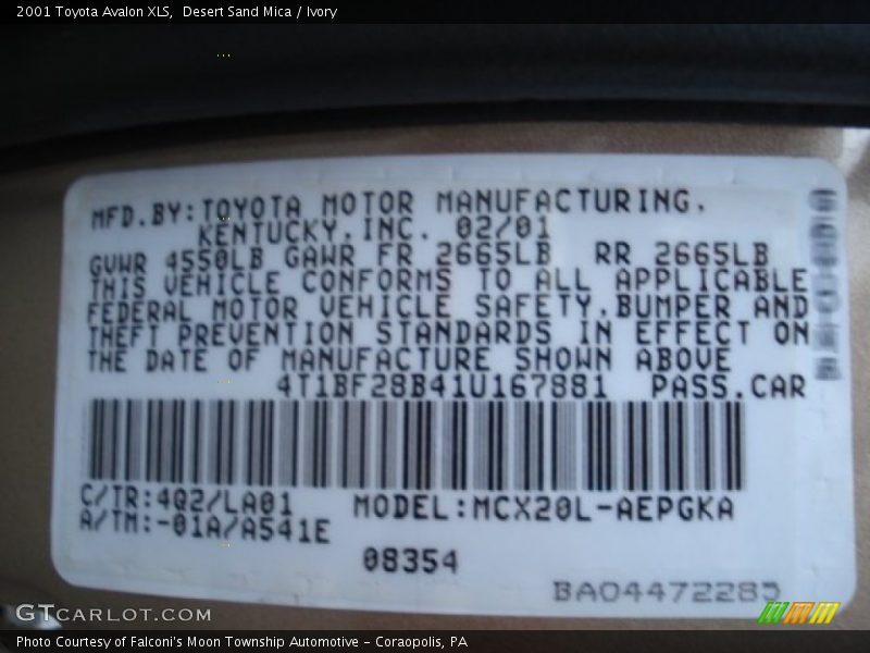Desert Sand Mica / Ivory 2001 Toyota Avalon XLS