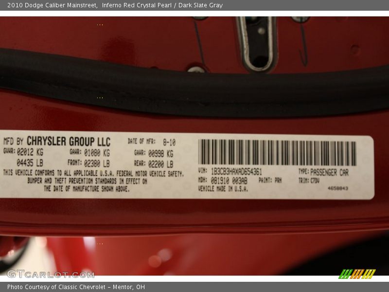 Inferno Red Crystal Pearl / Dark Slate Gray 2010 Dodge Caliber Mainstreet