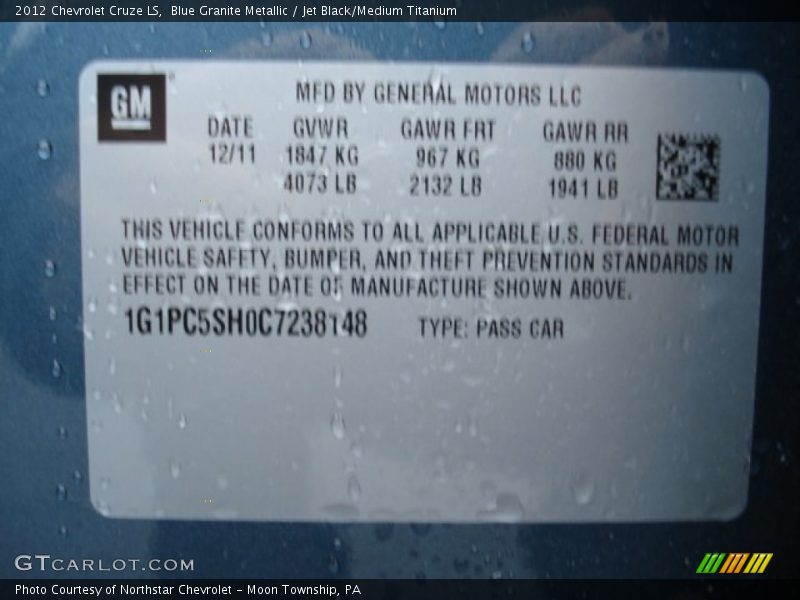 Blue Granite Metallic / Jet Black/Medium Titanium 2012 Chevrolet Cruze LS