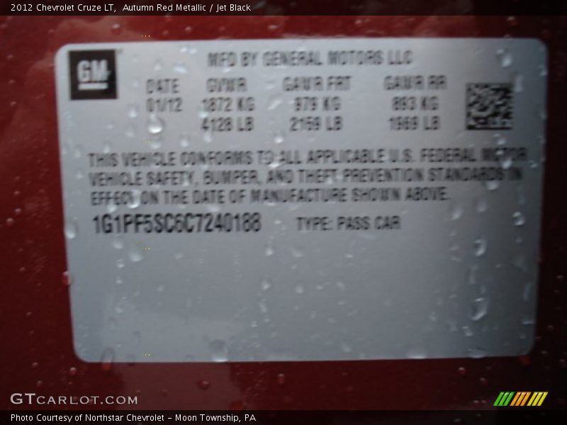 Autumn Red Metallic / Jet Black 2012 Chevrolet Cruze LT