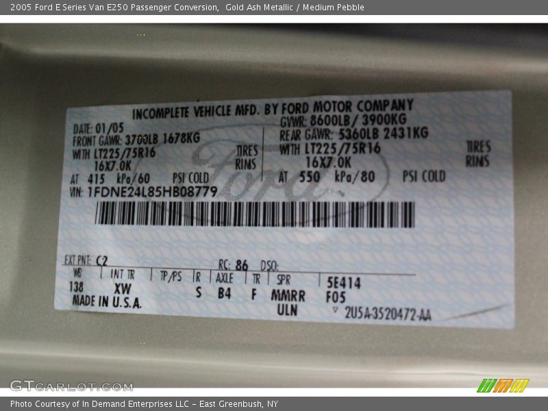 2005 E Series Van E250 Passenger Conversion Gold Ash Metallic Color Code C2