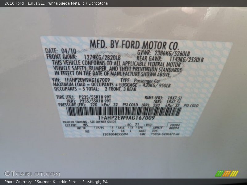 White Suede Metallic / Light Stone 2010 Ford Taurus SEL