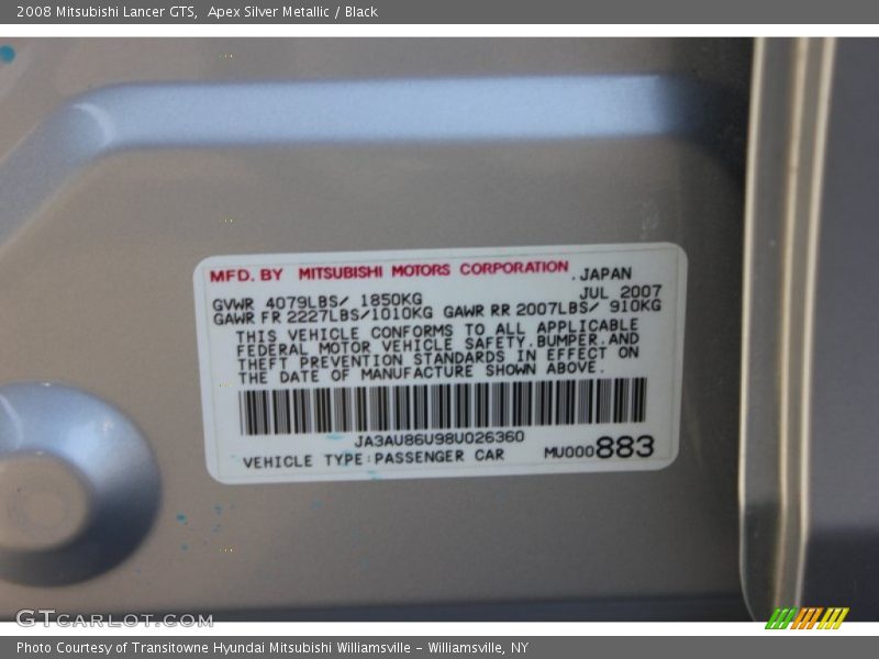 Apex Silver Metallic / Black 2008 Mitsubishi Lancer GTS