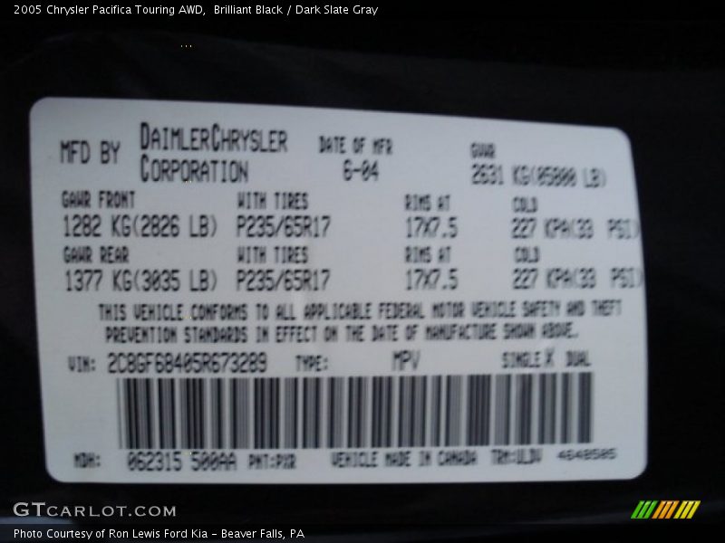Brilliant Black / Dark Slate Gray 2005 Chrysler Pacifica Touring AWD