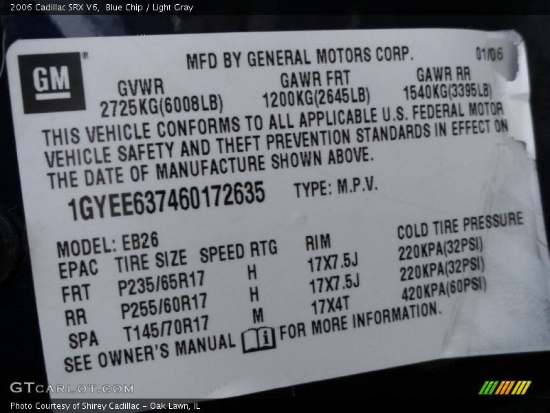 Blue Chip / Light Gray 2006 Cadillac SRX V6