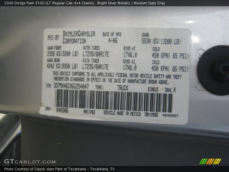 Bright Silver Metallic / Medium Slate Gray 2006 Dodge Ram 3500 SLT Regular Cab 4x4 Chassis