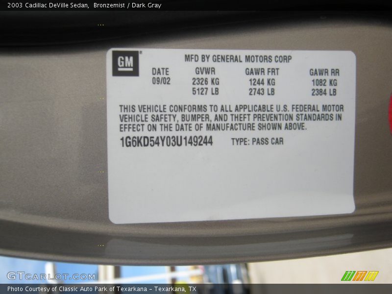 Bronzemist / Dark Gray 2003 Cadillac DeVille Sedan