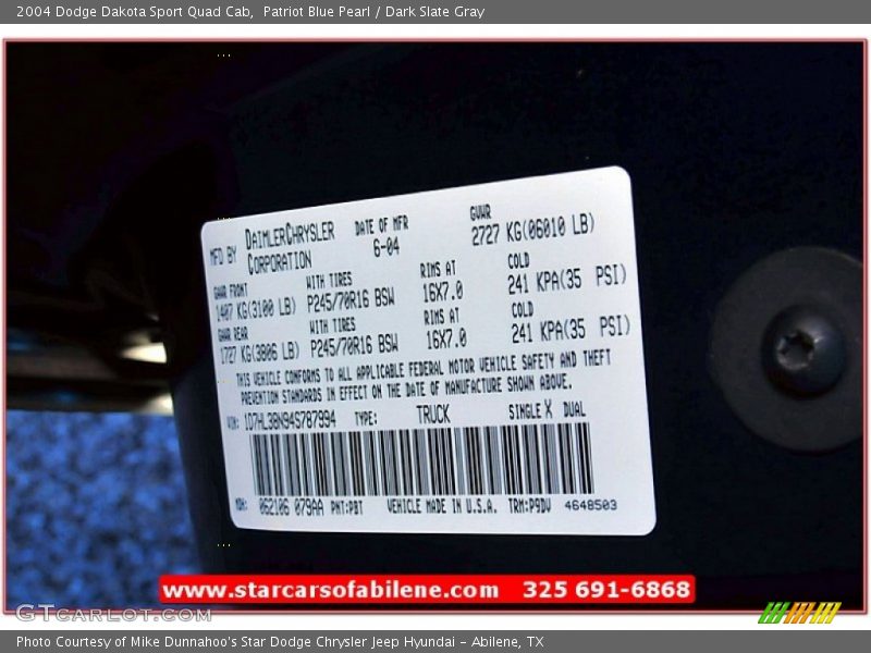 Patriot Blue Pearl / Dark Slate Gray 2004 Dodge Dakota Sport Quad Cab