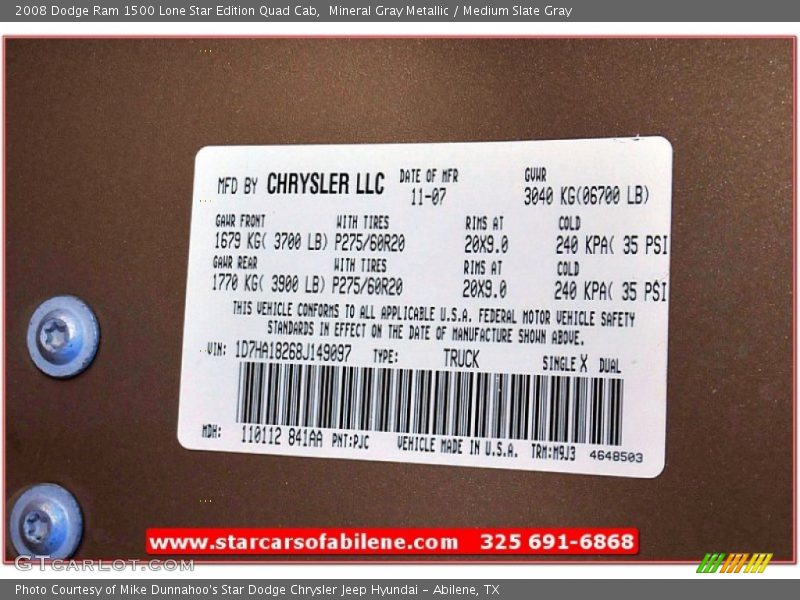 Mineral Gray Metallic / Medium Slate Gray 2008 Dodge Ram 1500 Lone Star Edition Quad Cab