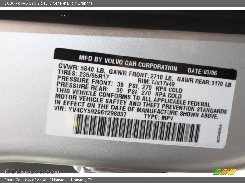 Silver Metallic / Graphite 2006 Volvo XC90 2.5T