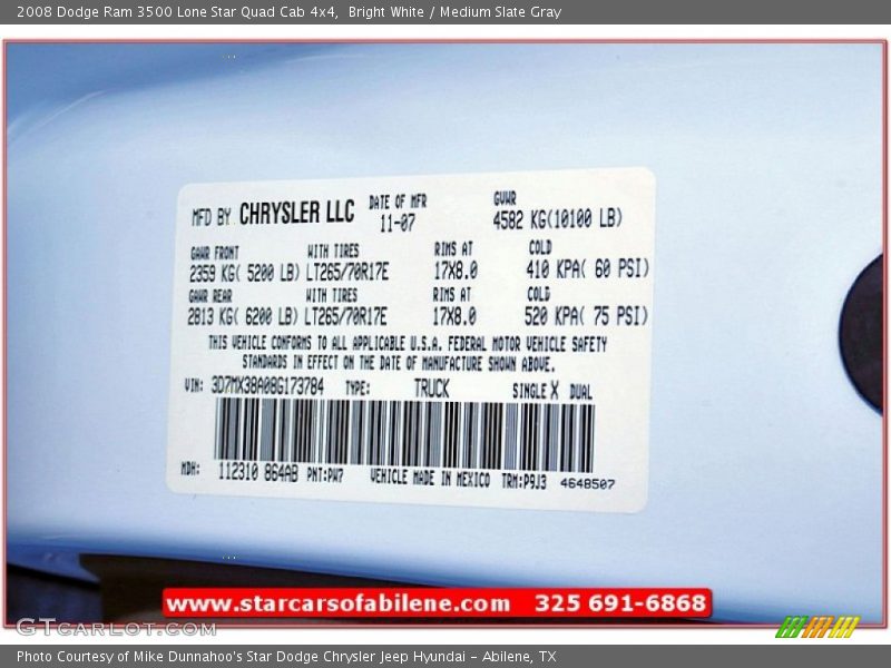 Bright White / Medium Slate Gray 2008 Dodge Ram 3500 Lone Star Quad Cab 4x4