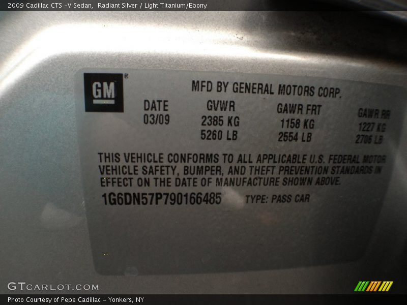Radiant Silver / Light Titanium/Ebony 2009 Cadillac CTS -V Sedan