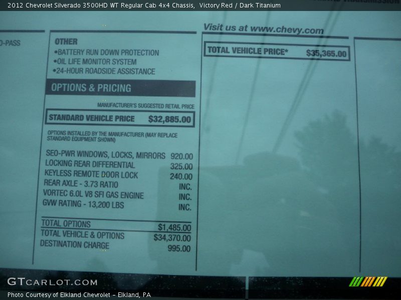  2012 Silverado 3500HD WT Regular Cab 4x4 Chassis Window Sticker