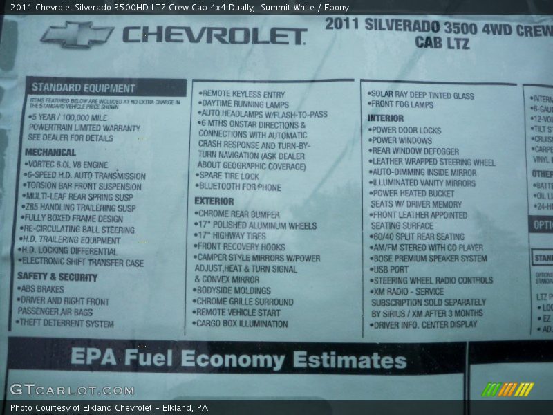  2011 Silverado 3500HD LTZ Crew Cab 4x4 Dually Window Sticker