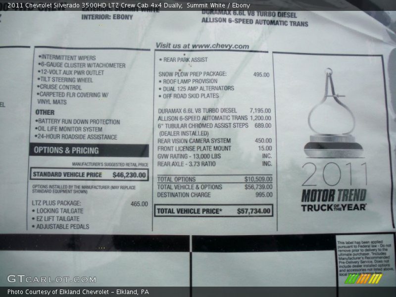  2011 Silverado 3500HD LTZ Crew Cab 4x4 Dually Window Sticker