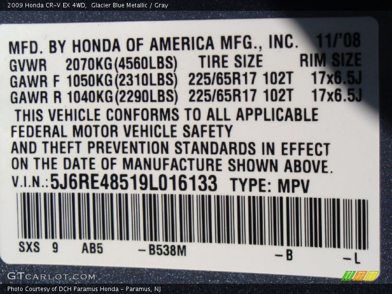 Glacier Blue Metallic / Gray 2009 Honda CR-V EX 4WD