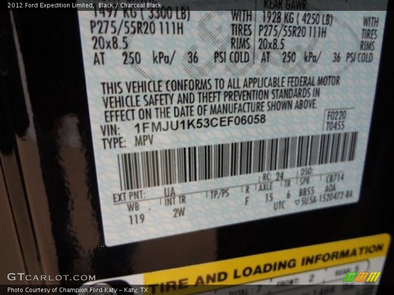 2012 Expedition Limited Black Color Code UA