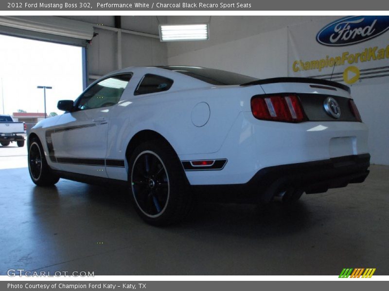 Performance White / Charcoal Black Recaro Sport Seats 2012 Ford Mustang Boss 302