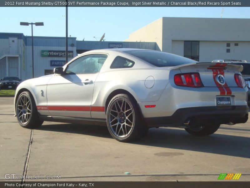 Ingot Silver Metallic / Charcoal Black/Red Recaro Sport Seats 2012 Ford Mustang Shelby GT500 SVT Performance Package Coupe