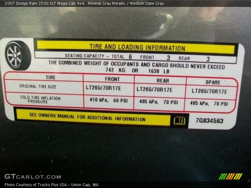 Tire Pressure - 2007 Dodge Ram 2500 SLT Mega Cab 4x4