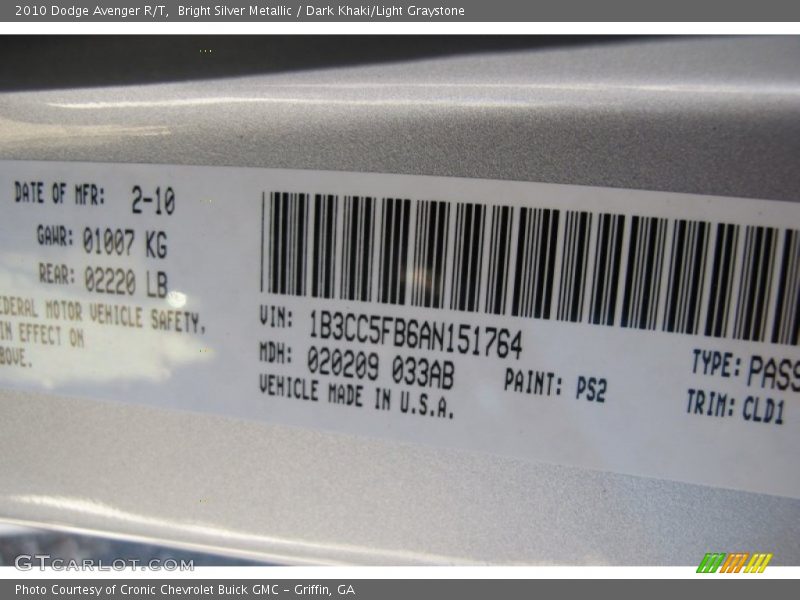 Bright Silver Metallic / Dark Khaki/Light Graystone 2010 Dodge Avenger R/T