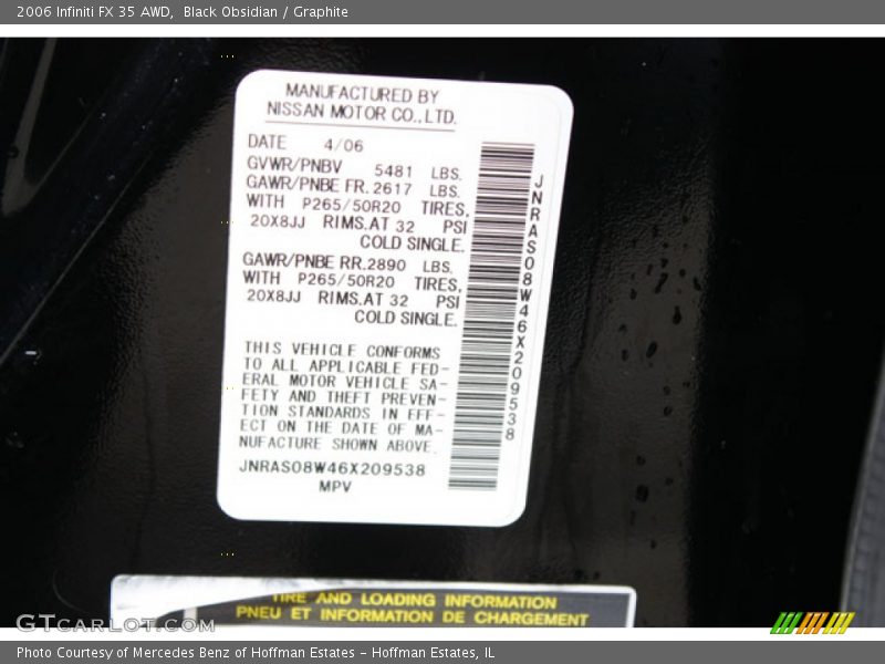 Black Obsidian / Graphite 2006 Infiniti FX 35 AWD