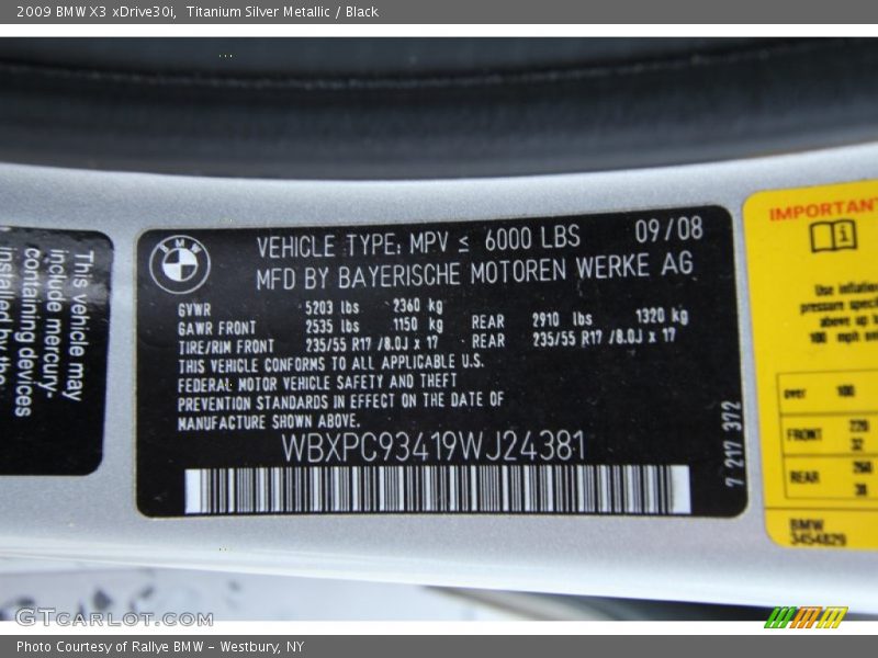 Titanium Silver Metallic / Black 2009 BMW X3 xDrive30i