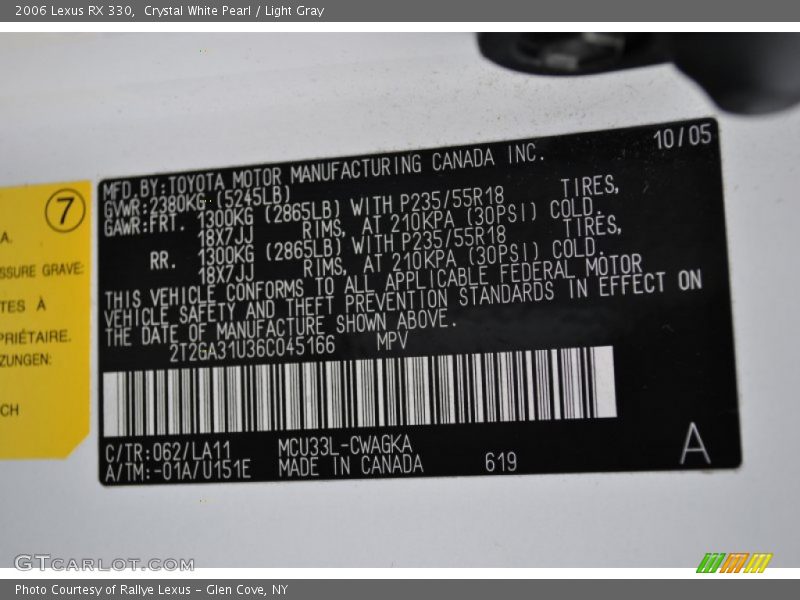 Crystal White Pearl / Light Gray 2006 Lexus RX 330