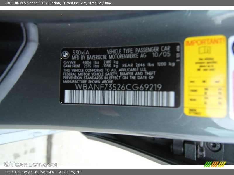 Titanium Grey Metallic / Black 2006 BMW 5 Series 530xi Sedan