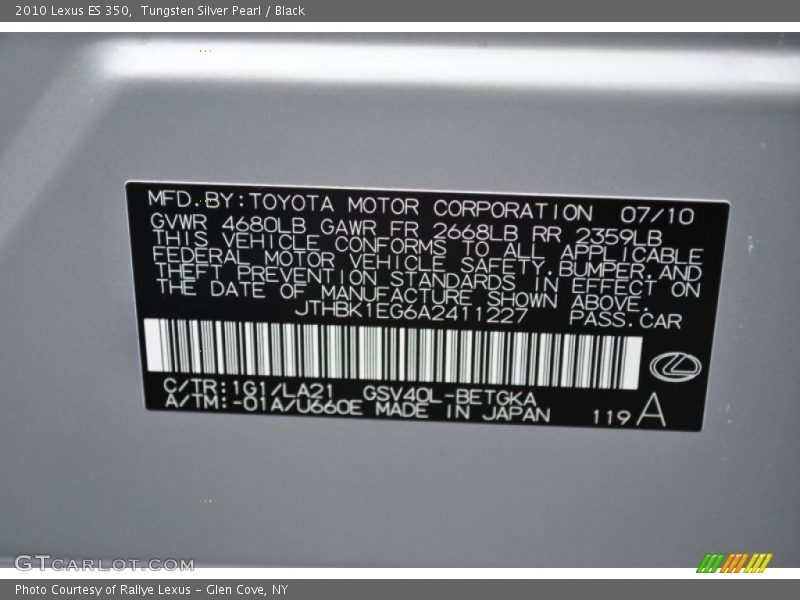 Tungsten Silver Pearl / Black 2010 Lexus ES 350