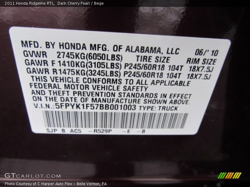 Dark Cherry Pearl / Beige 2011 Honda Ridgeline RTL