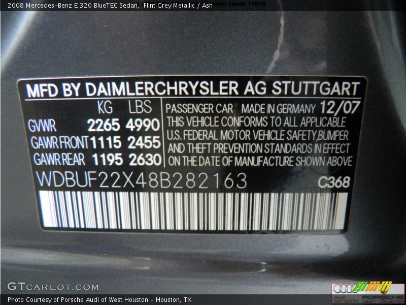 2008 E 320 BlueTEC Sedan Flint Grey Metallic Color Code 368