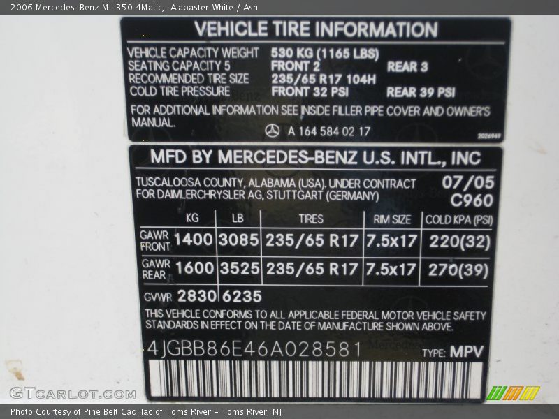 Alabaster White / Ash 2006 Mercedes-Benz ML 350 4Matic