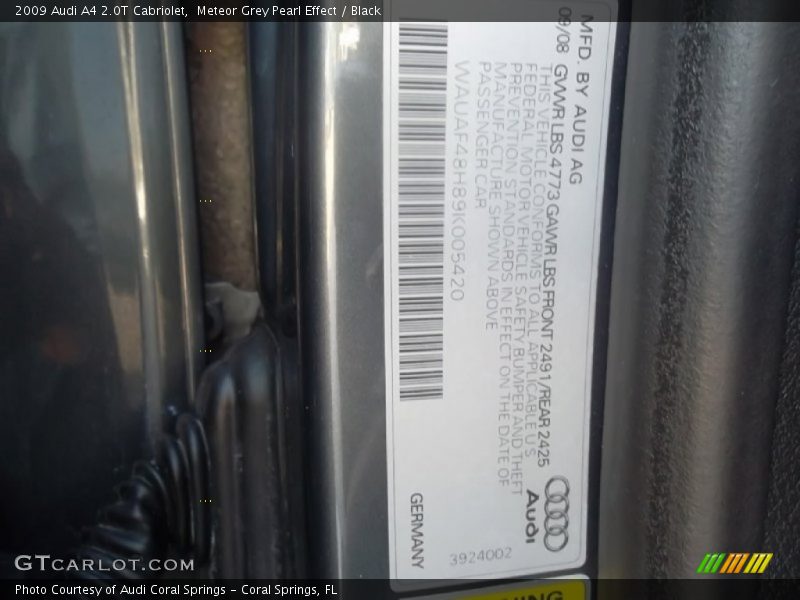 Meteor Grey Pearl Effect / Black 2009 Audi A4 2.0T Cabriolet