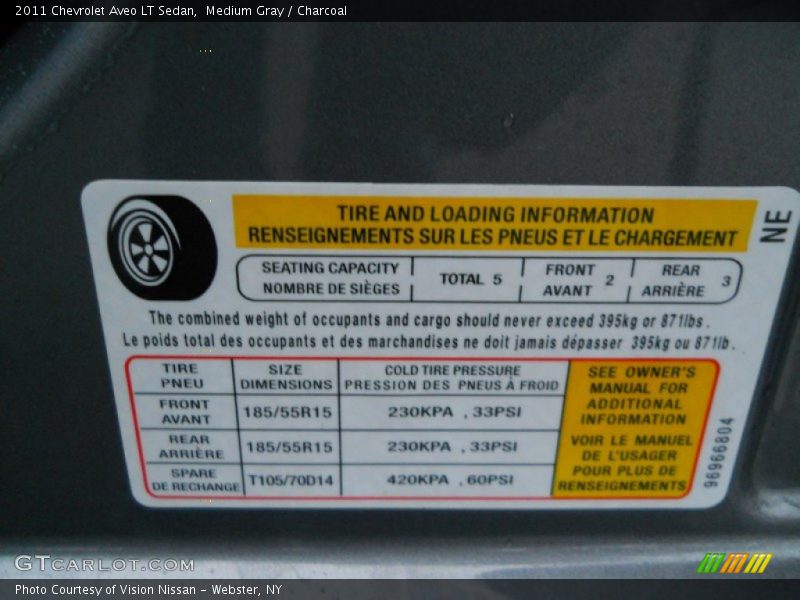 Medium Gray / Charcoal 2011 Chevrolet Aveo LT Sedan