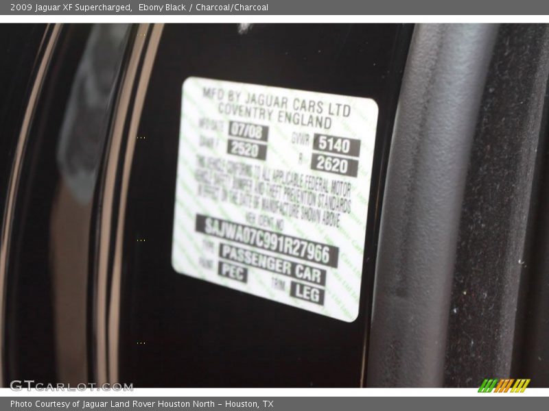 2009 XF Supercharged Ebony Black Color Code PEC