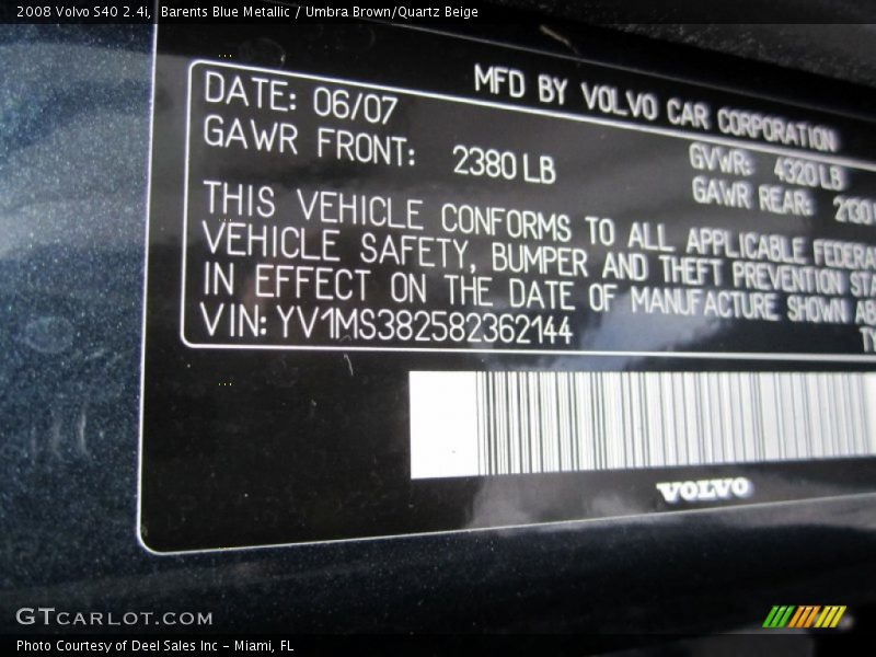 Barents Blue Metallic / Umbra Brown/Quartz Beige 2008 Volvo S40 2.4i