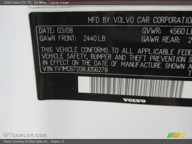 Ice White / Calcite Cream 2008 Volvo C70 T5