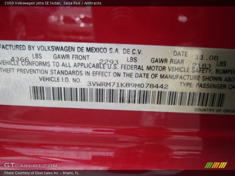 Salsa Red / Anthracite 2009 Volkswagen Jetta SE Sedan