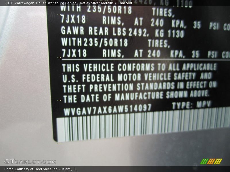 Reflex Silver Metallic / Charcoal 2010 Volkswagen Tiguan Wolfsburg Edition