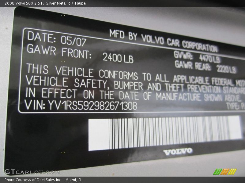 Silver Metallic / Taupe 2008 Volvo S60 2.5T