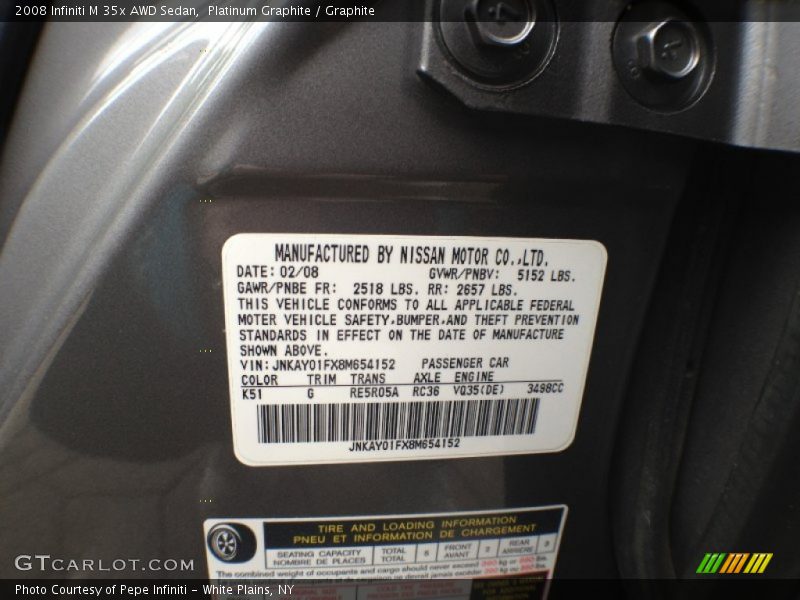 2008 M 35x AWD Sedan Platinum Graphite Color Code K51
