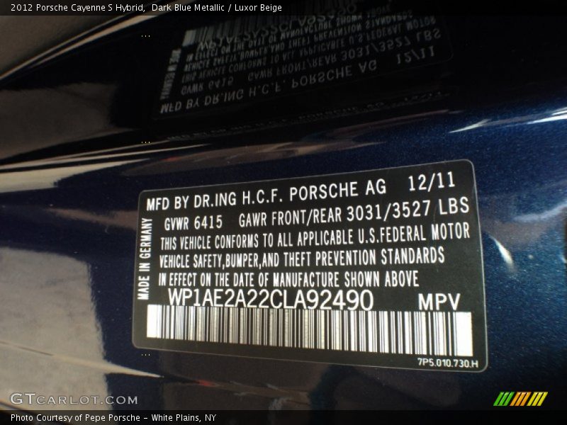 Dark Blue Metallic / Luxor Beige 2012 Porsche Cayenne S Hybrid