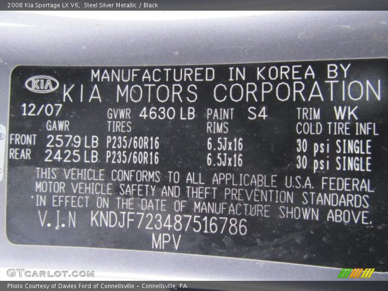 Steel Silver Metallic / Black 2008 Kia Sportage LX V6