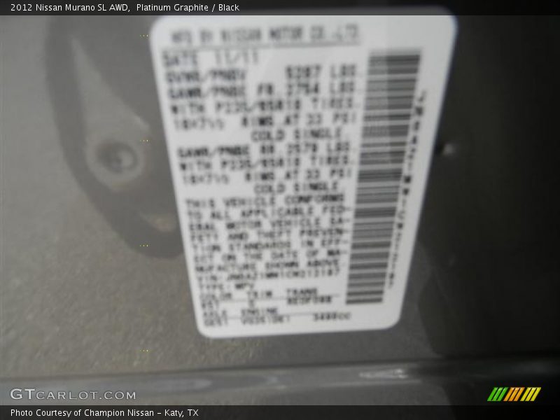 Platinum Graphite / Black 2012 Nissan Murano SL AWD